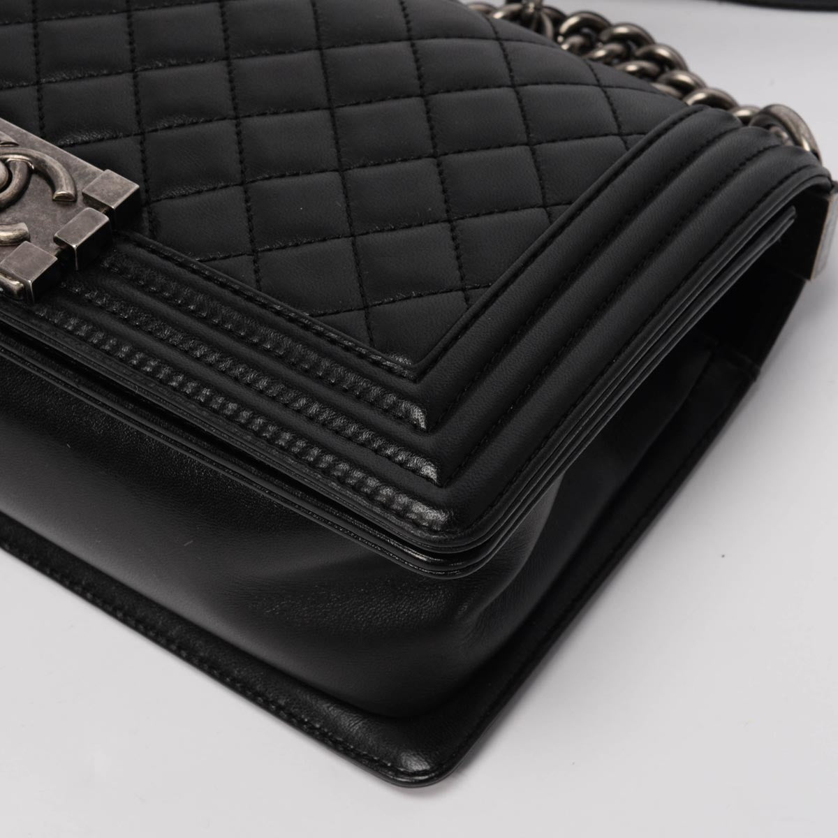 Chanel Black Quilted Lambskin Medium Boy Bag