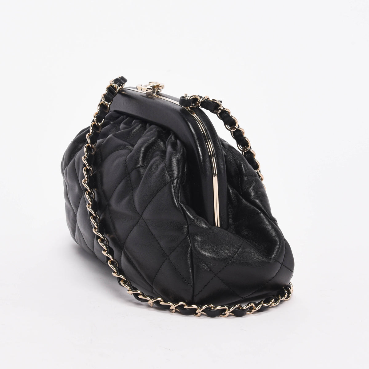 Chanel Black Quilted Lambskin CC Kisslock Clutch
