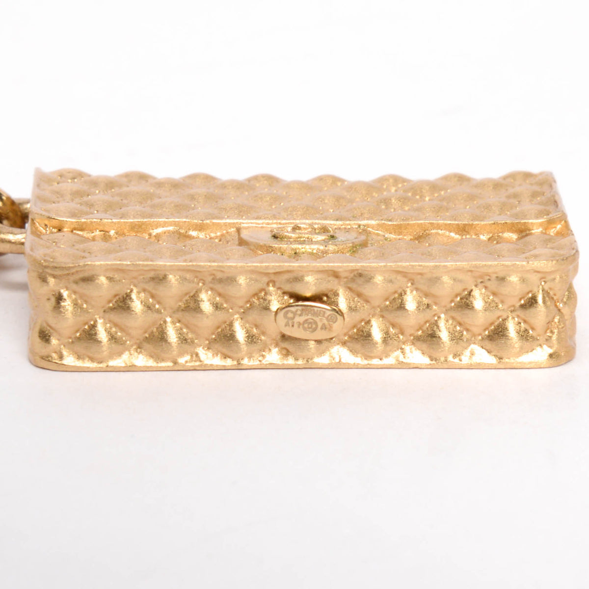 Chanel Light Gold Metal Quilted Flap Bag Key Ring