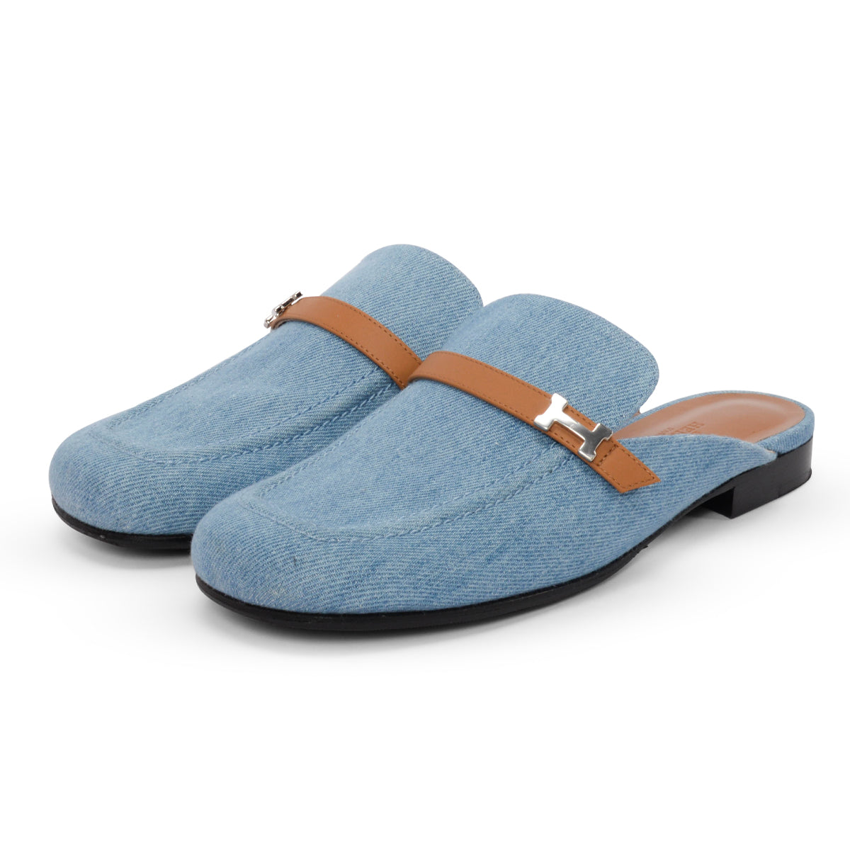 Hermes Blue Denim Lola Mules 37