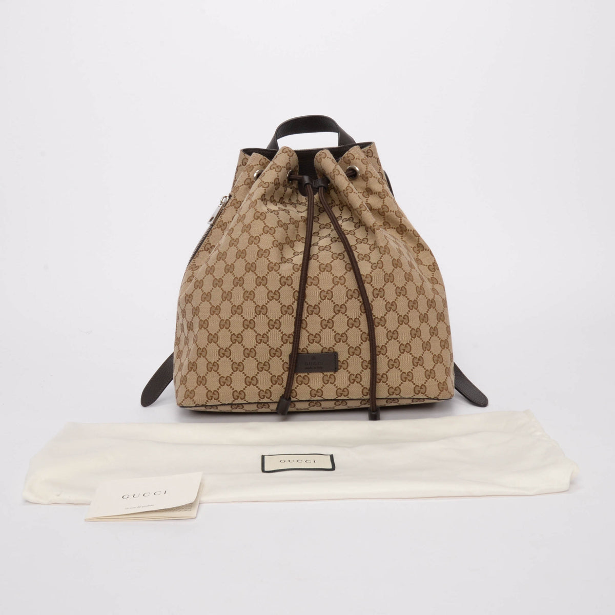 Gucci Beige GG Canvas Drawstring Backpack