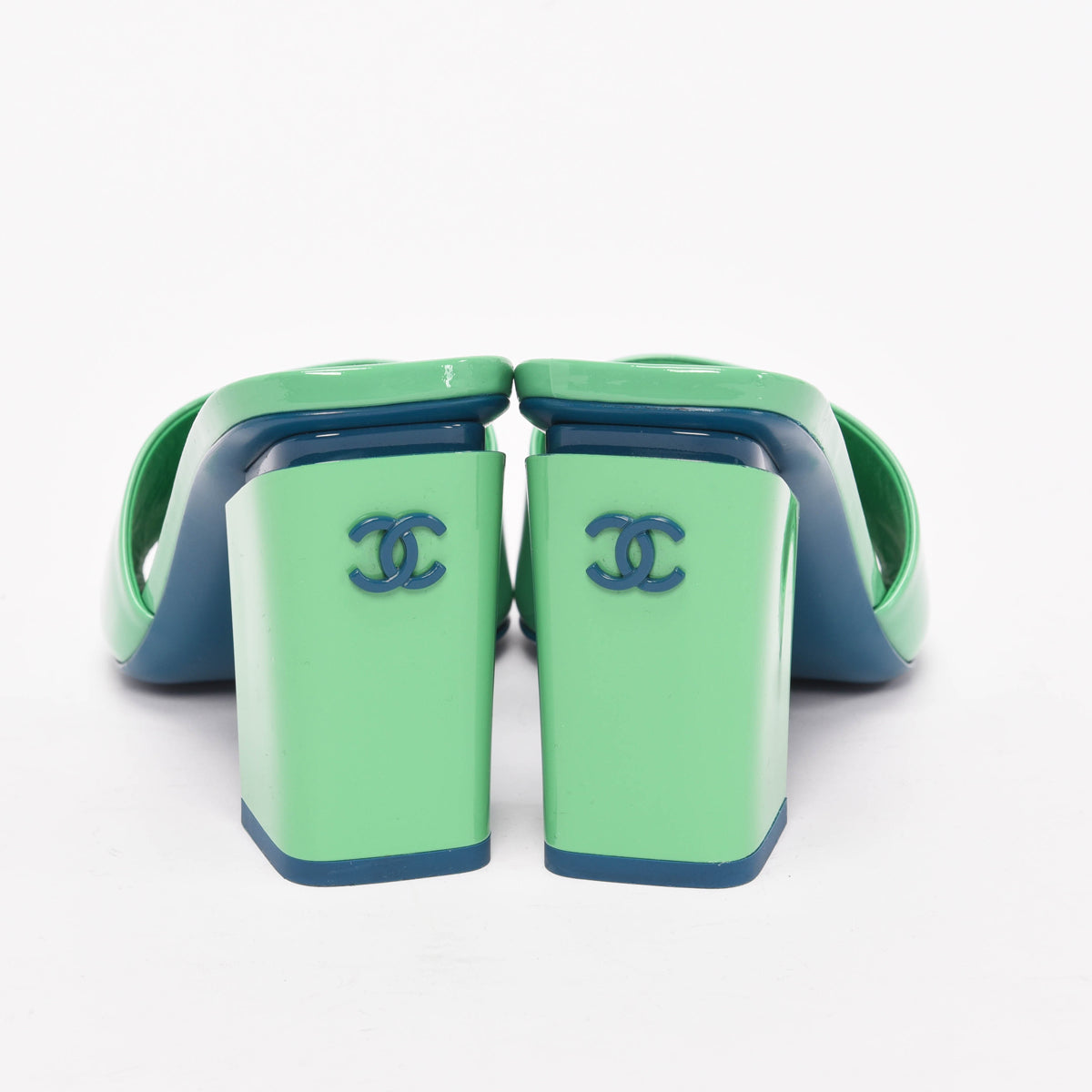Chanel Green & Turquoise Patent CC Mules 40