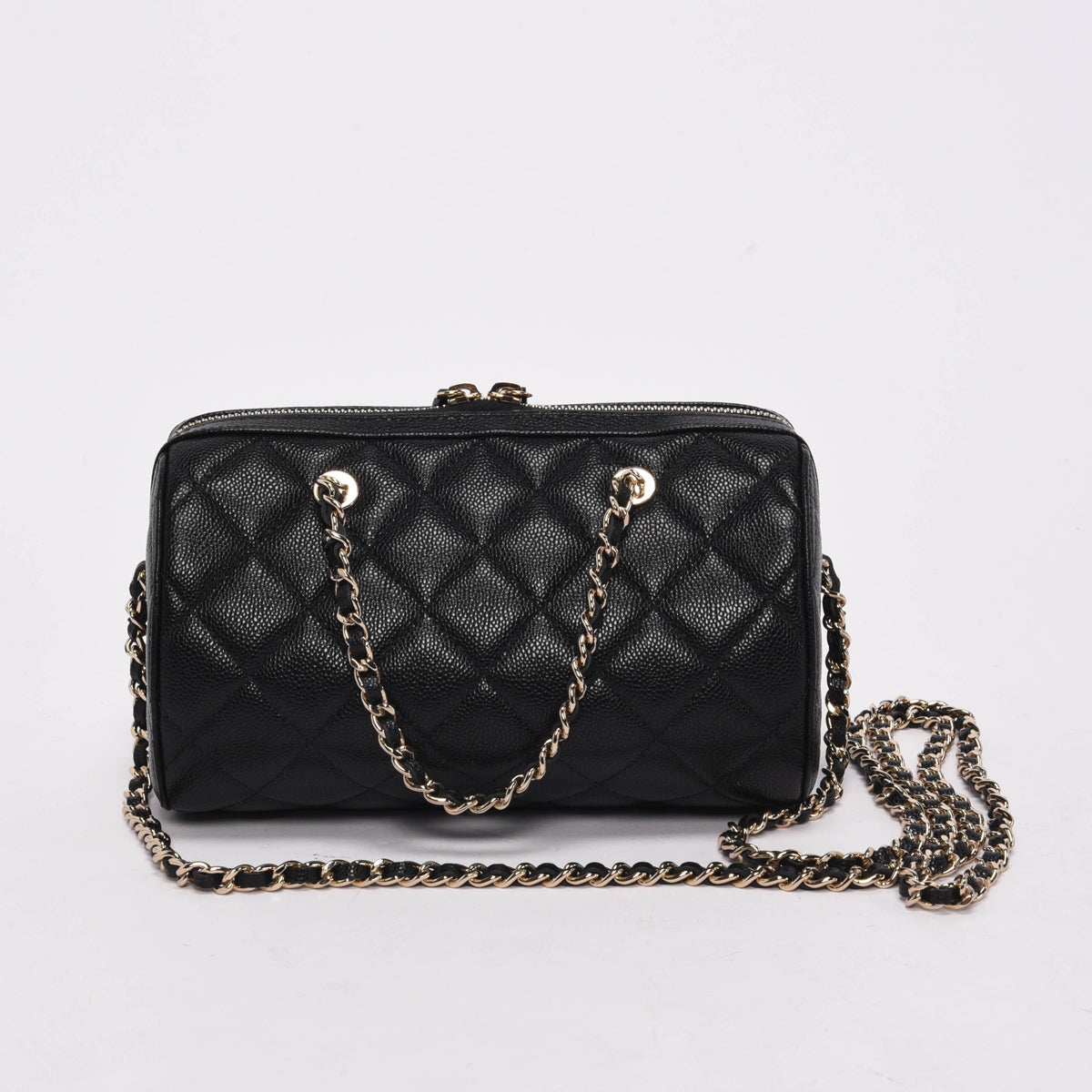 Chanel Black Quilted Caviar Mini Bowling Bag with Chain