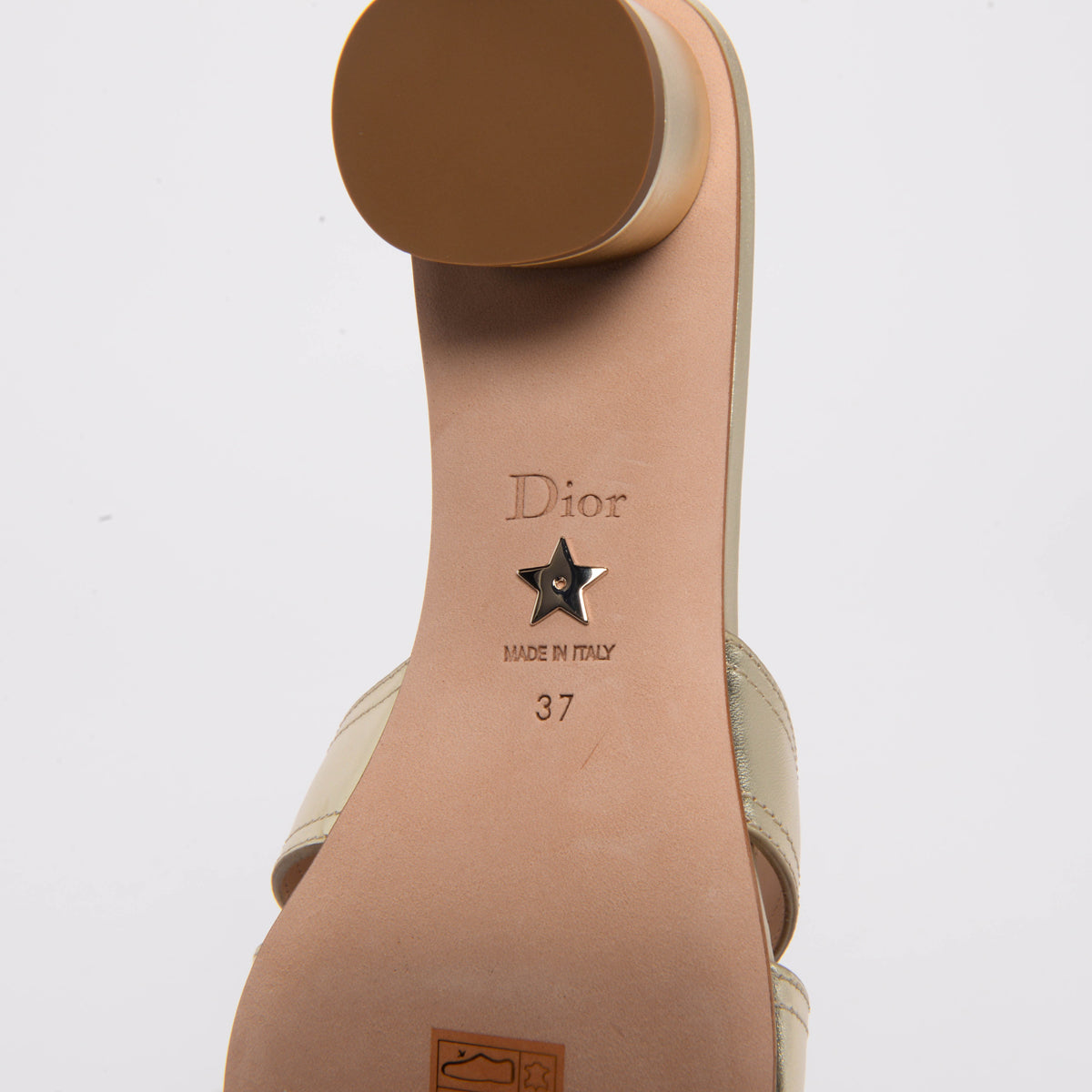 Dior Gold Laminated Calf 30 Montaigne Heeled Slides 37