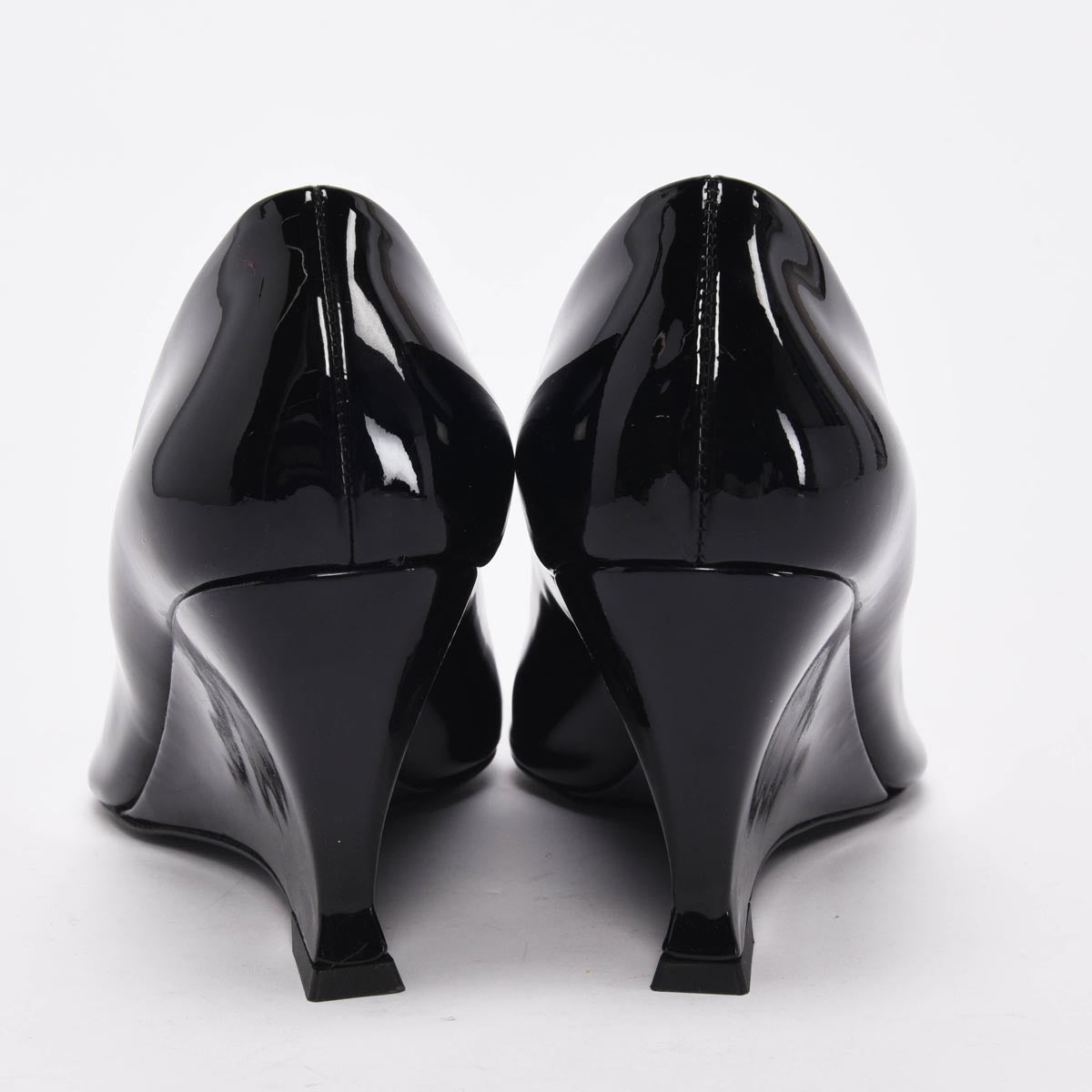 Ferragamo Black Patent Viola Wedges 10.5