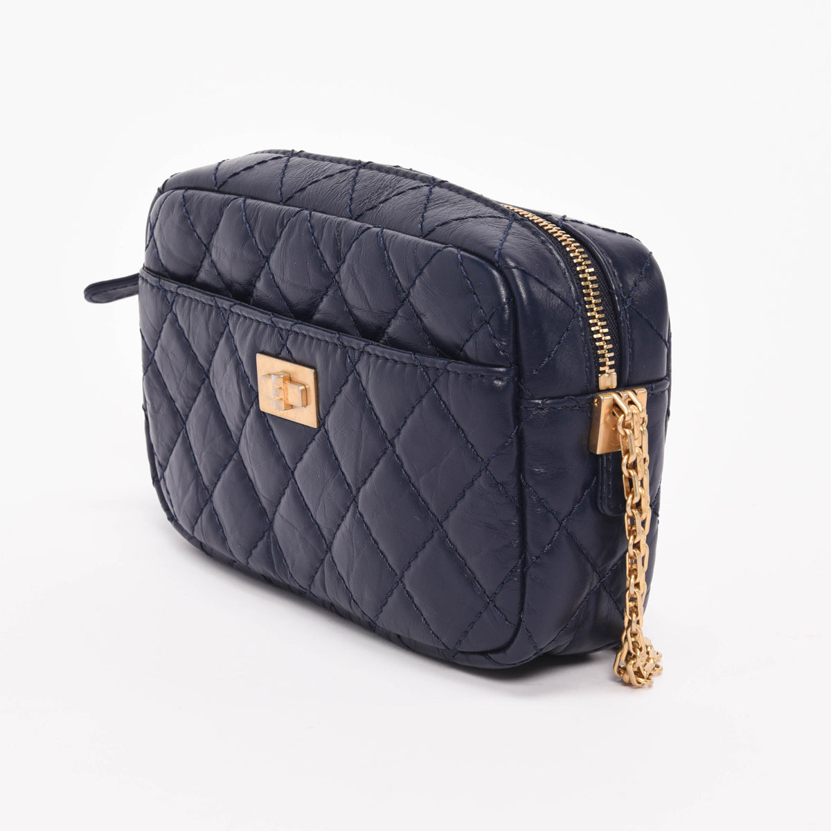 Chanel Navy Aged Quilted Calfskin Mini Reissue Camera Case