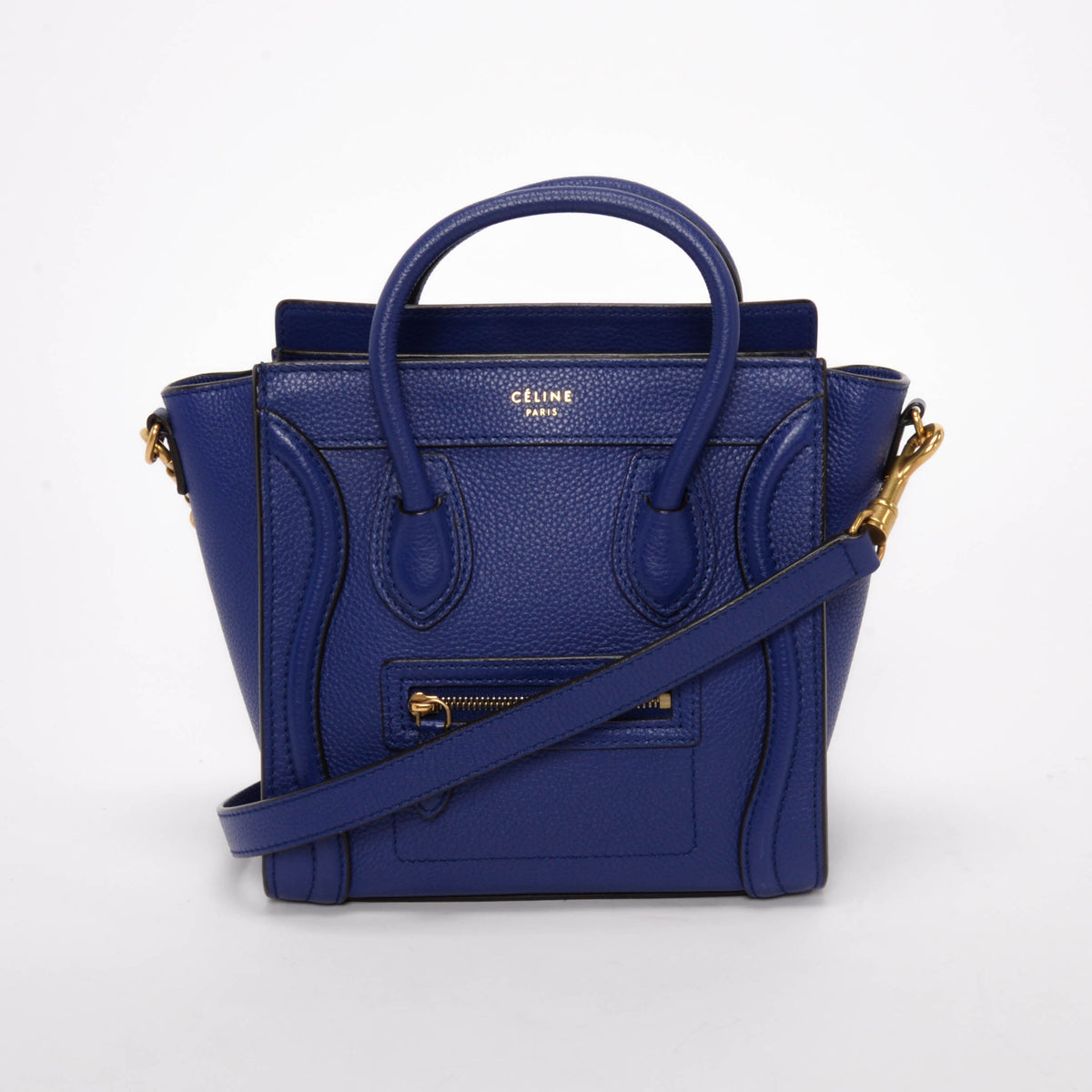 Celine Indigo Drummed Calfskin Micro Luggage Mini Bag