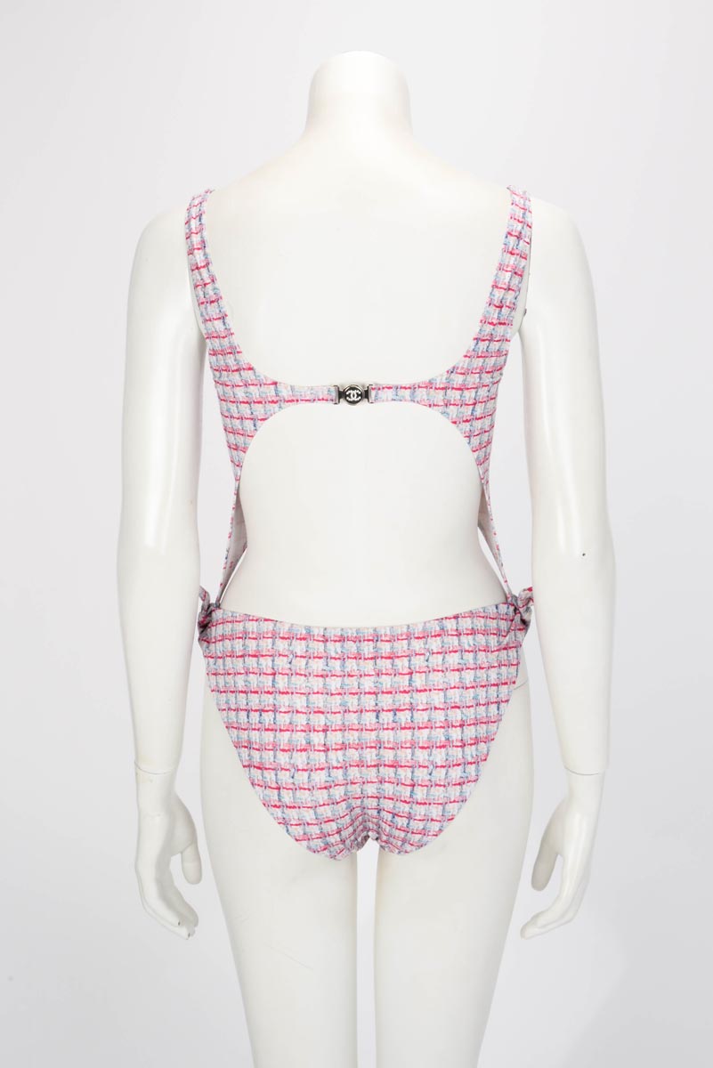 Chanel Tweed Print Cut-Out One Piece Swimsuit FR 40