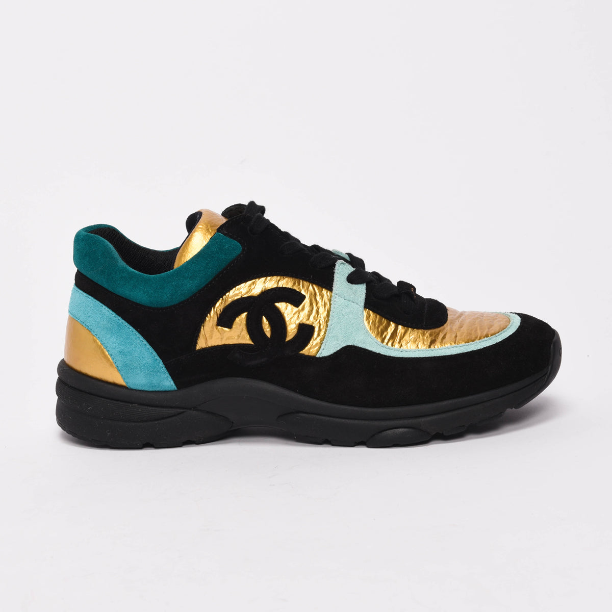 Chanel Gold Mixed Fibers CC Trainer Sneakers 40