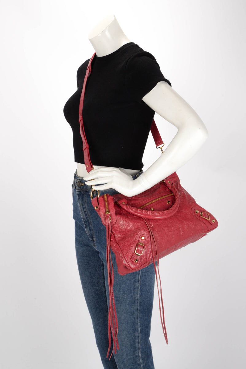 Balenciaga Raspberry Arena Lambskin Town Bag