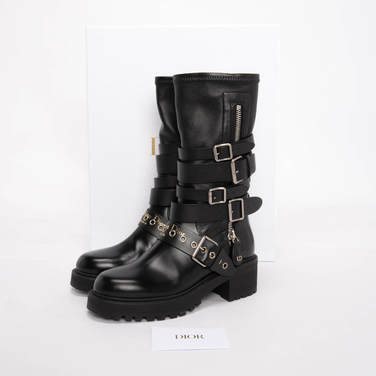 Dior Black Calf D-Fight Buckled Boots 38