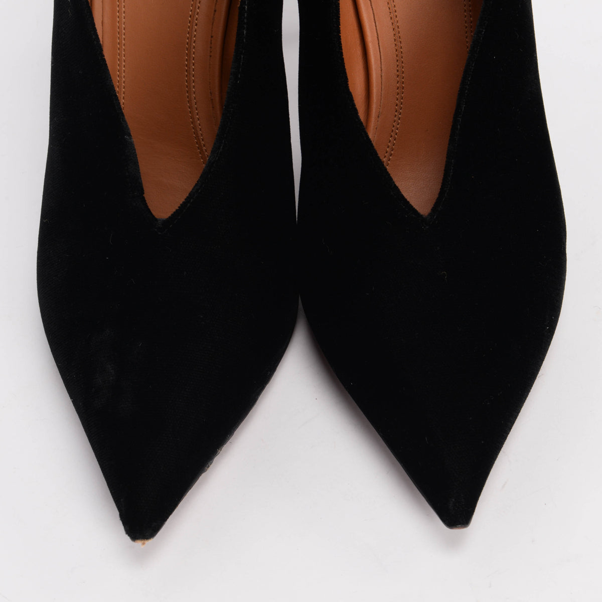 Celine Black Velvet V-Neck Pointy Pumps 39