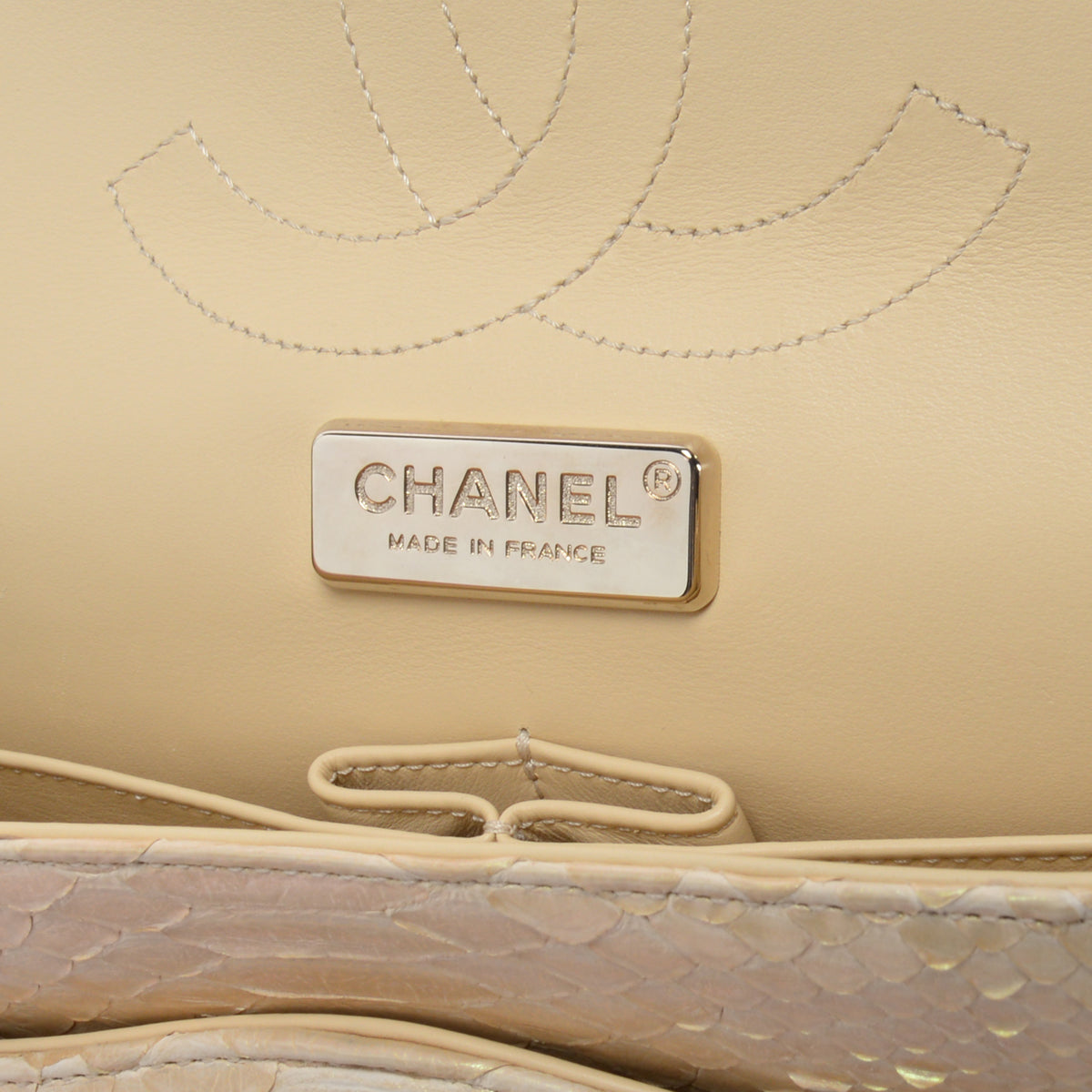 Chanel Light Beige Iridescent Python Large Double Flap Bag
