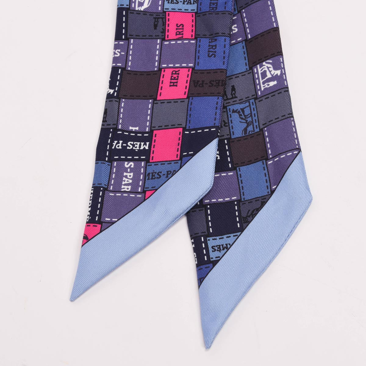 Hermes Blue Silk Bolduc Au Carre Twilly