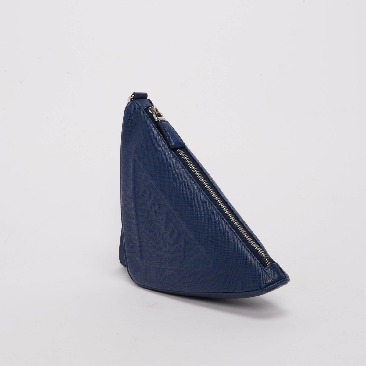 Prada Blue Saffiano Prada Triangle Wristlet