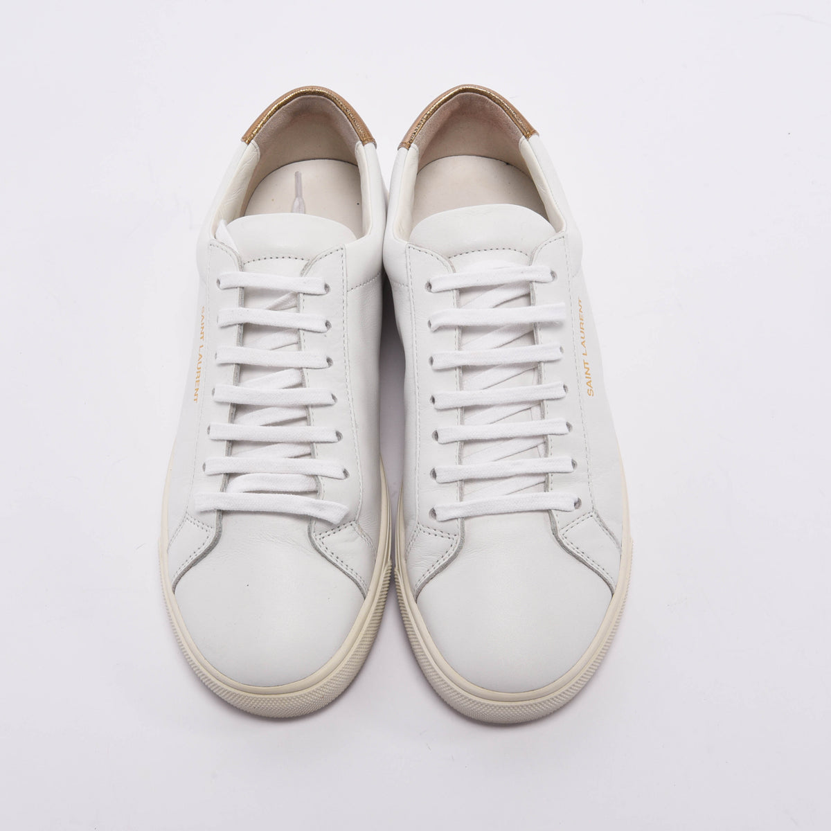 Saint Laurent White & Bronze Leather Andy Sneakers 39