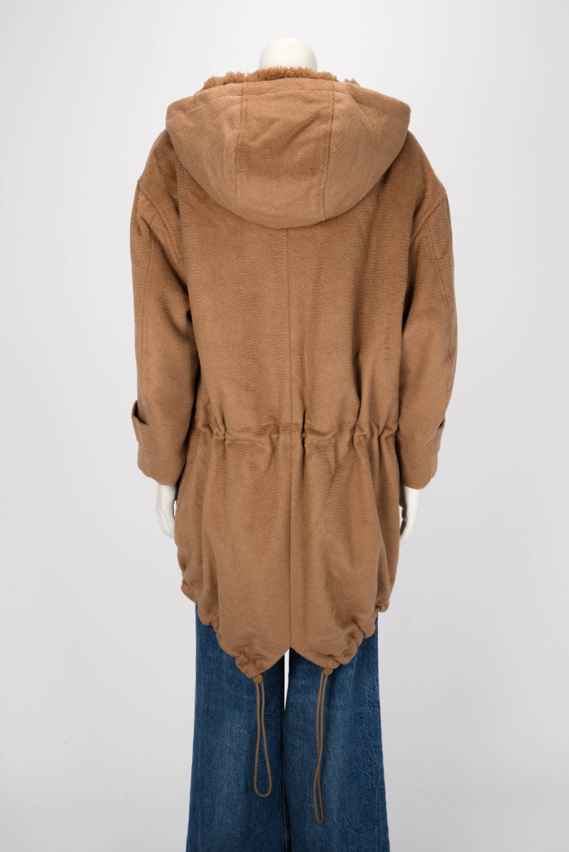 Max Mara Camel Dionea Drawstring Hooded Coat IT 36