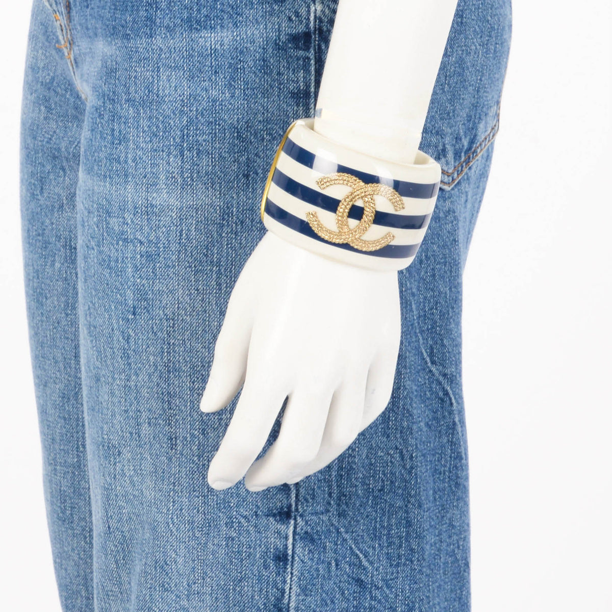 Chanel Ivory & Navy Resin Nautical Cuff
