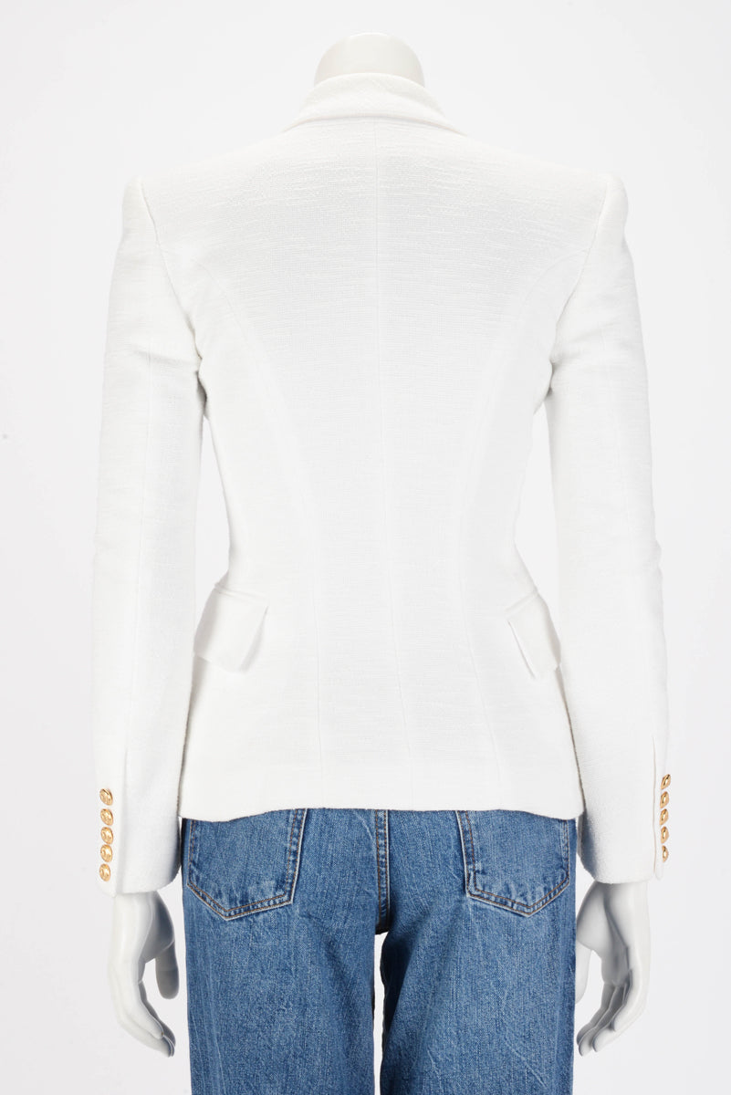Balmain White Boucle Classic DB Blazer Fr 34
