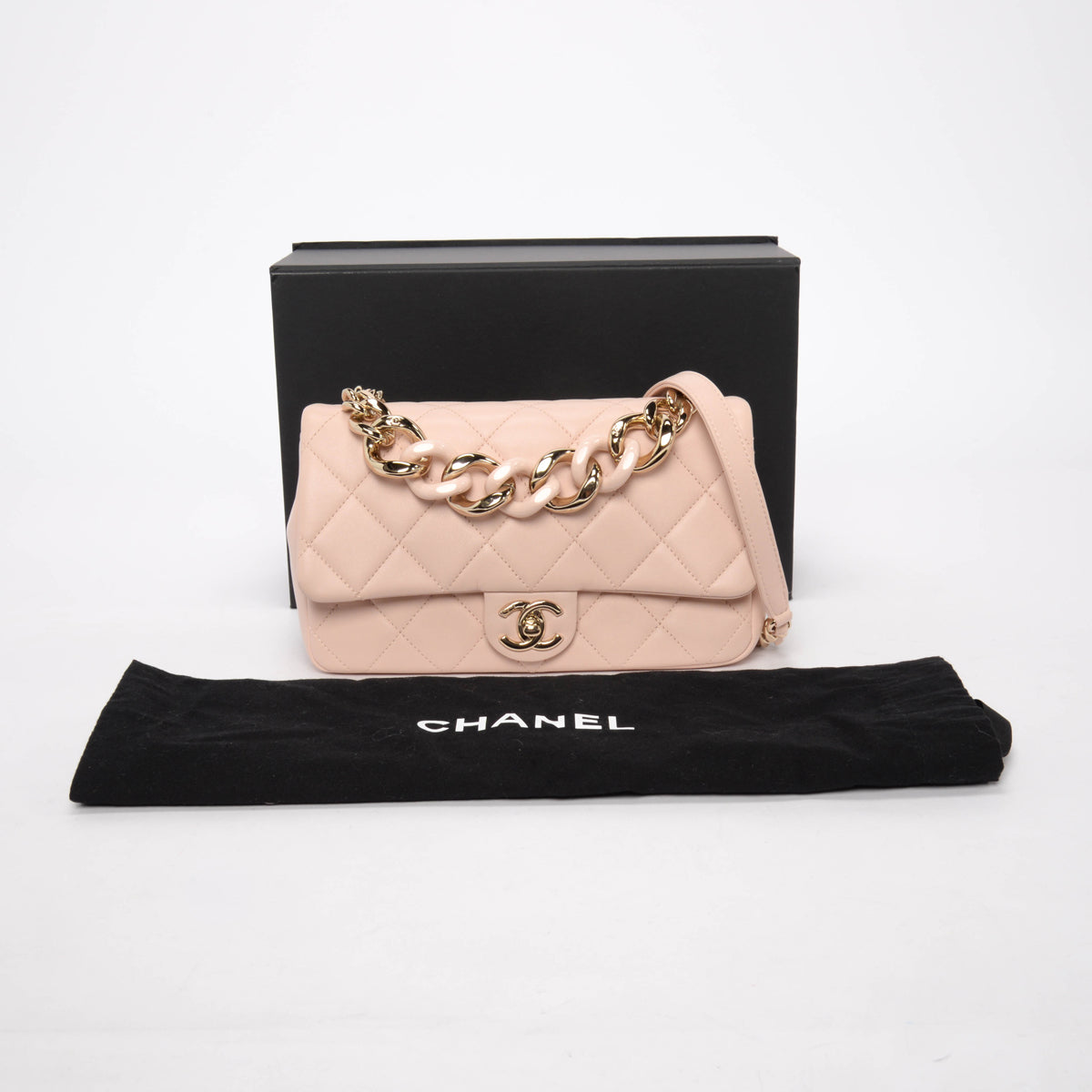 Chanel Soft Pink Lambskin Elegant Chain Flap Bag