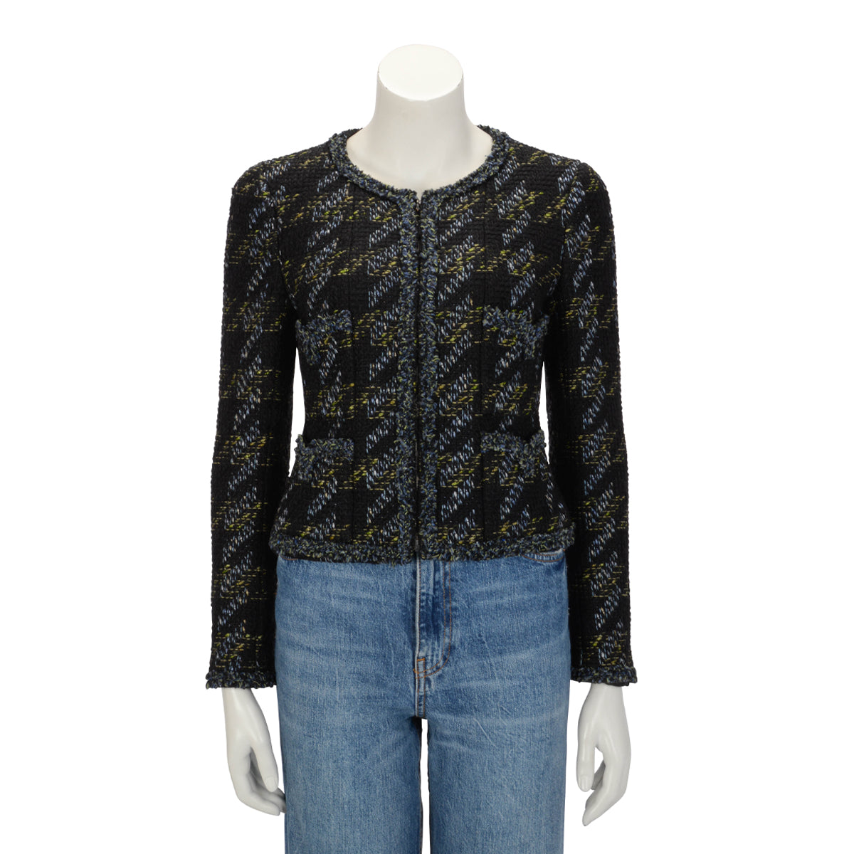 Chanel Black Tweed Four Pocket Zip Jacket FR 38