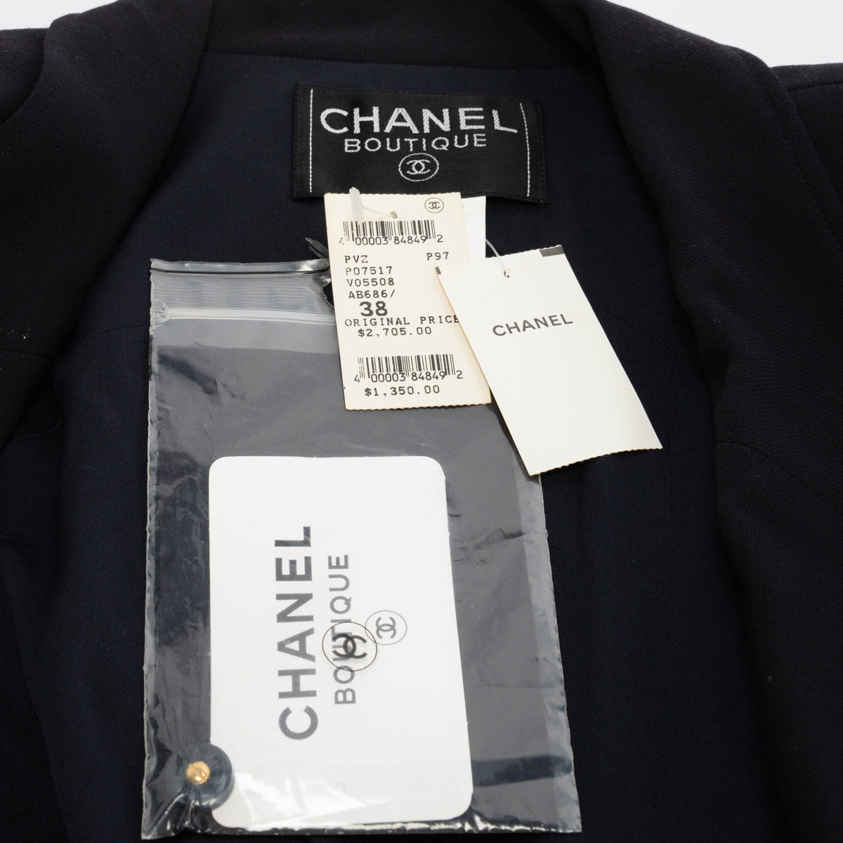 Chanel Navy Wool Crepe Panelled Jacket FR 38