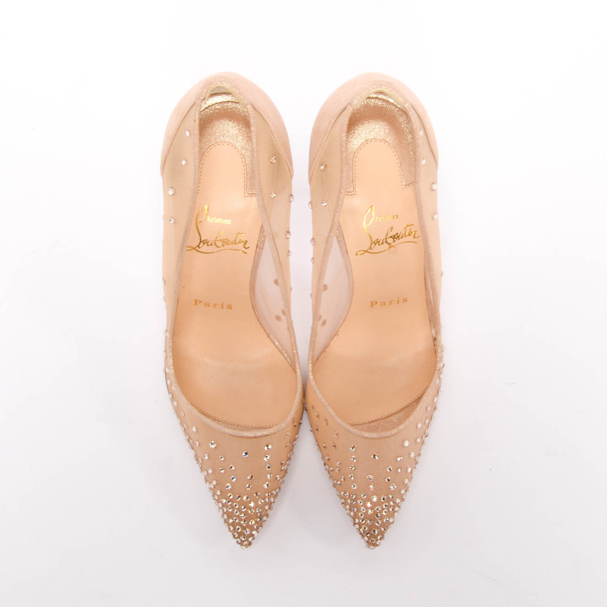 Christian Louboutin Nude Mesh & Suede Follies Strass 100 Pumps 36.5