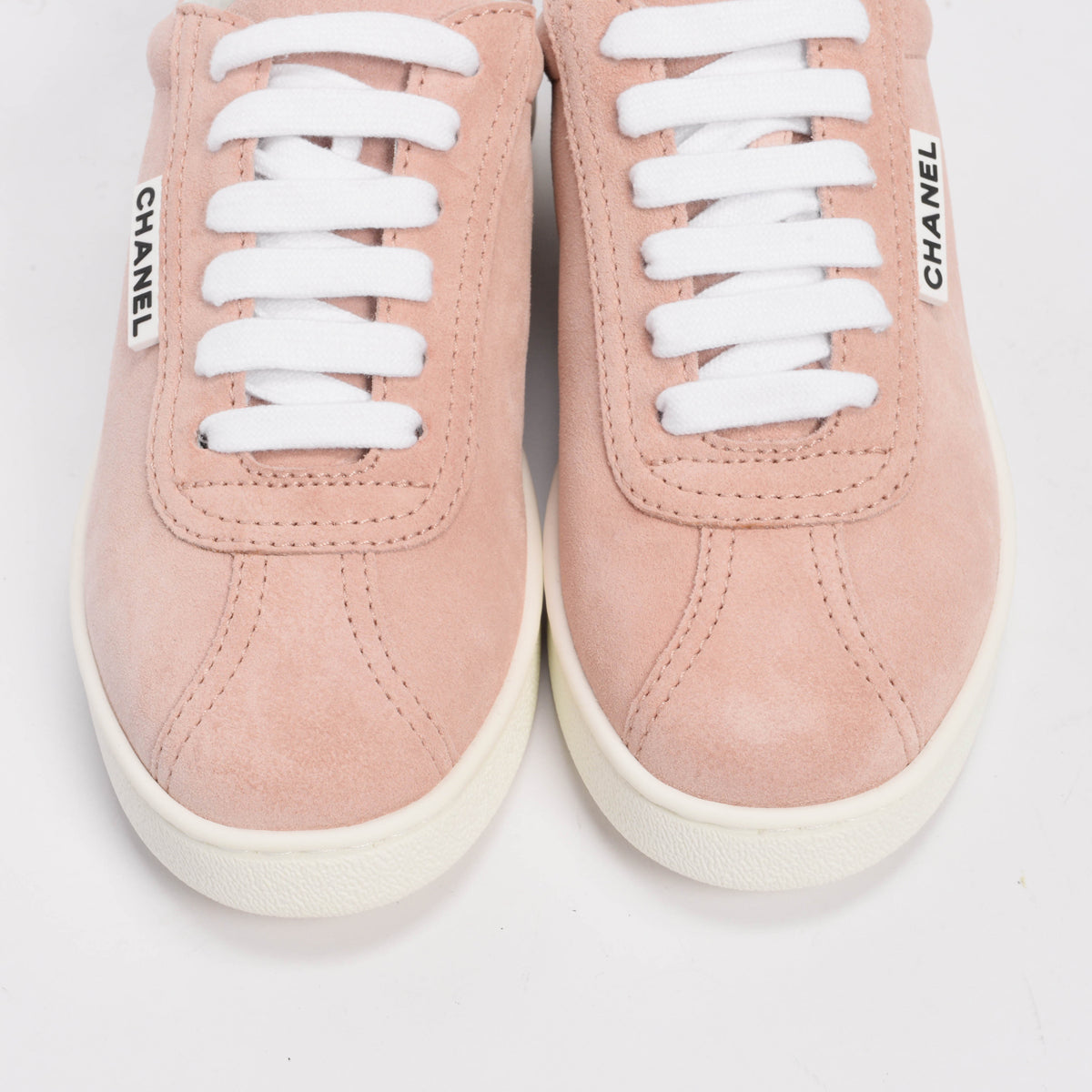 Chanel Pale Pink Suede Weekender Logo Sneakers 37