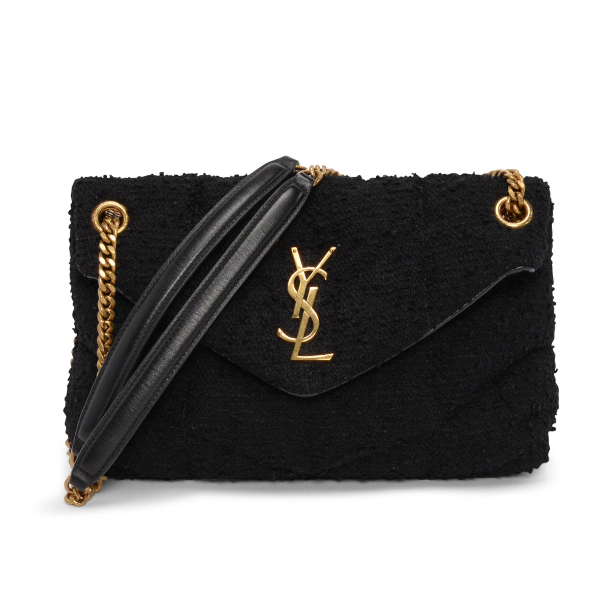Saint Laurent Black Boucle Tweed Small Lou Lou Puffer Bag