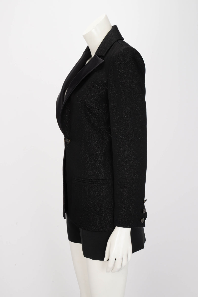 Chanel Black Lurex Tuxedo Style Jacket FR 38