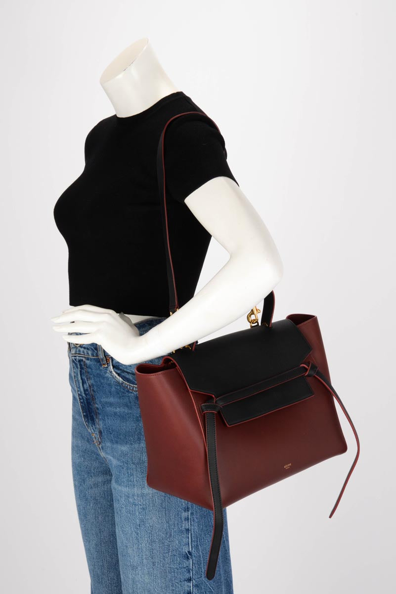 Celine Burgundy & Black Smooth Calfskin Belt Bag