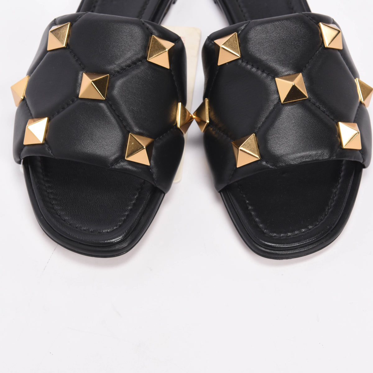 Valentino Black Lambskin Roman Stud Flat Slides 39