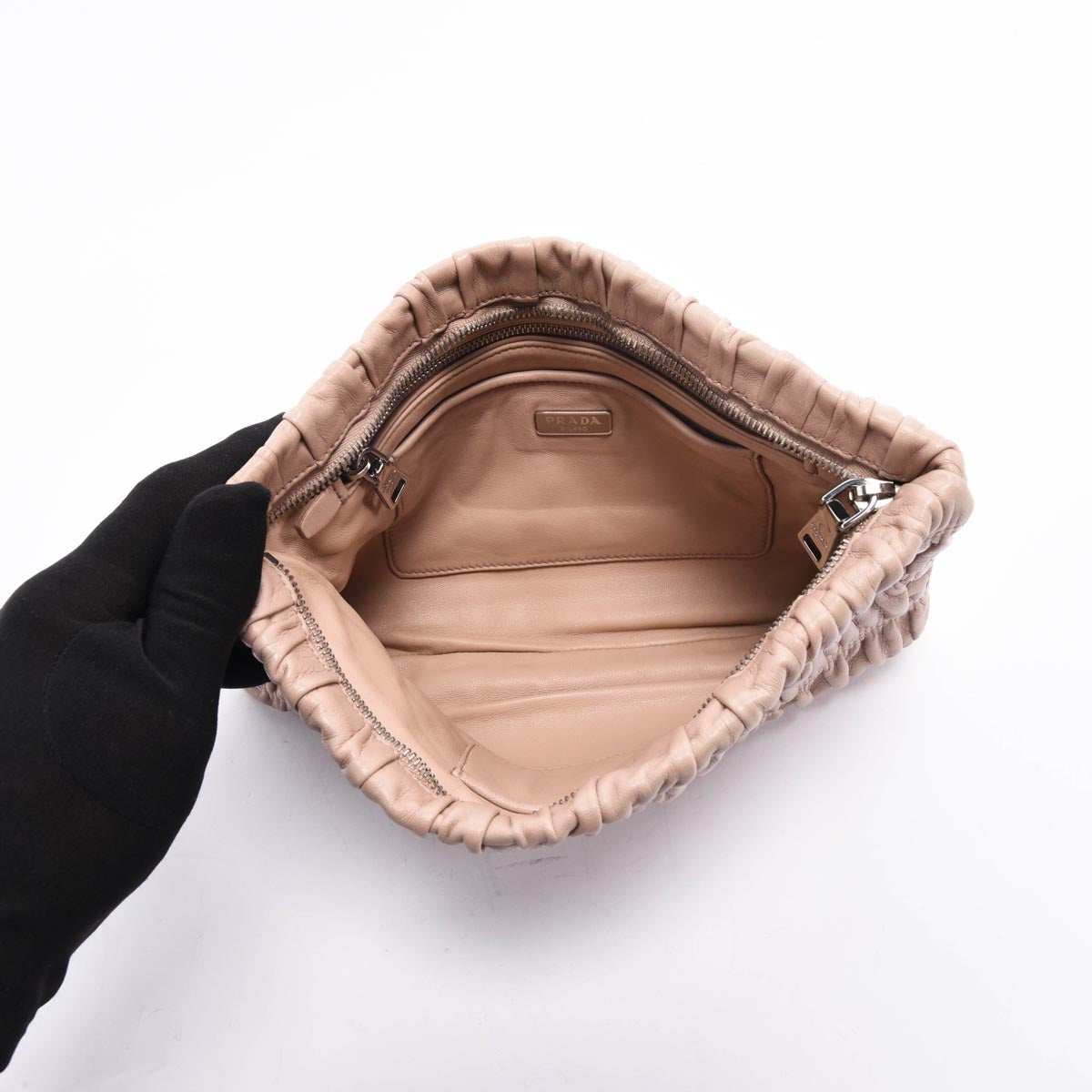 Prada Dusty Pink Gaufre Nappa Zipped Pouch