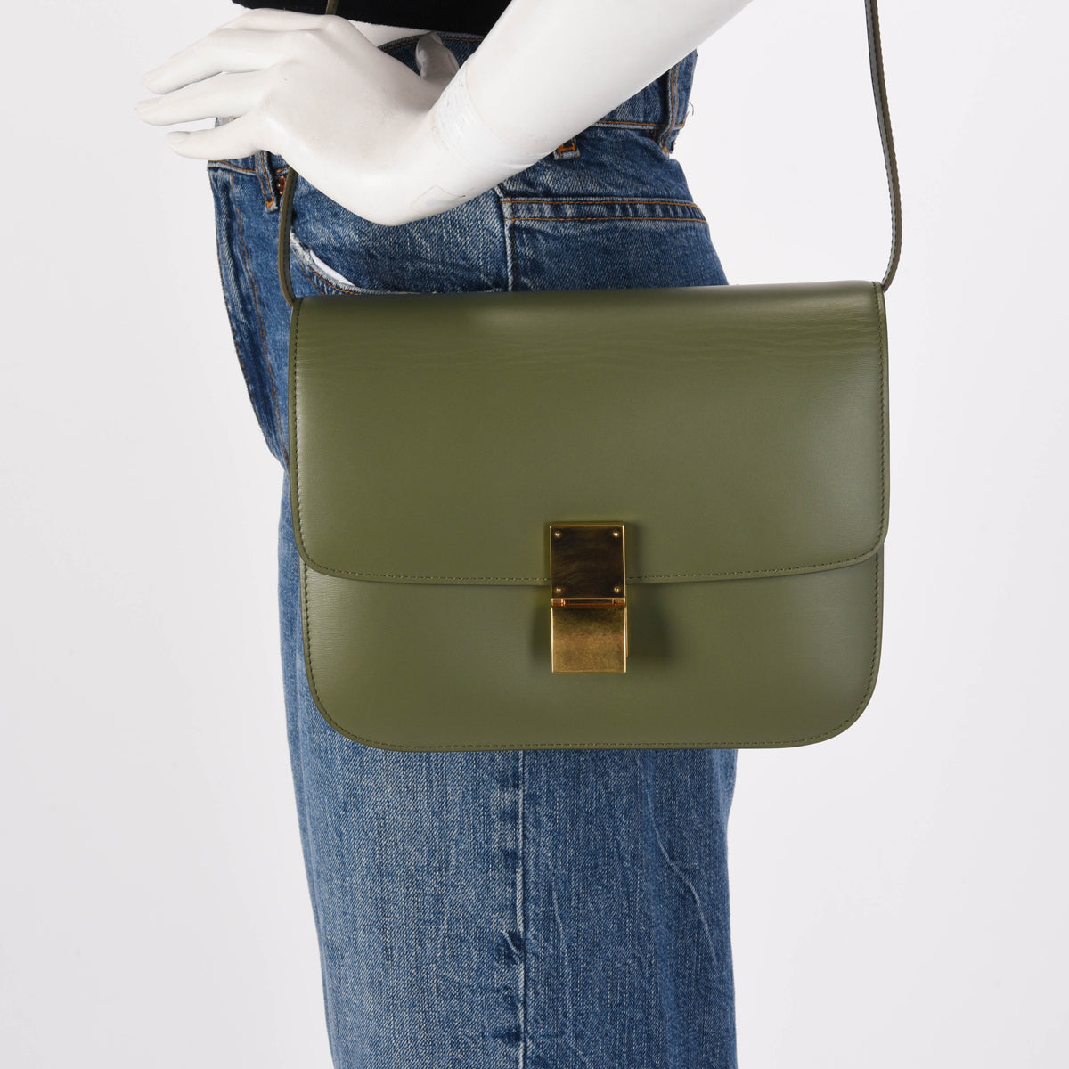 Celine Khaki Box Calf Classic Box Bag