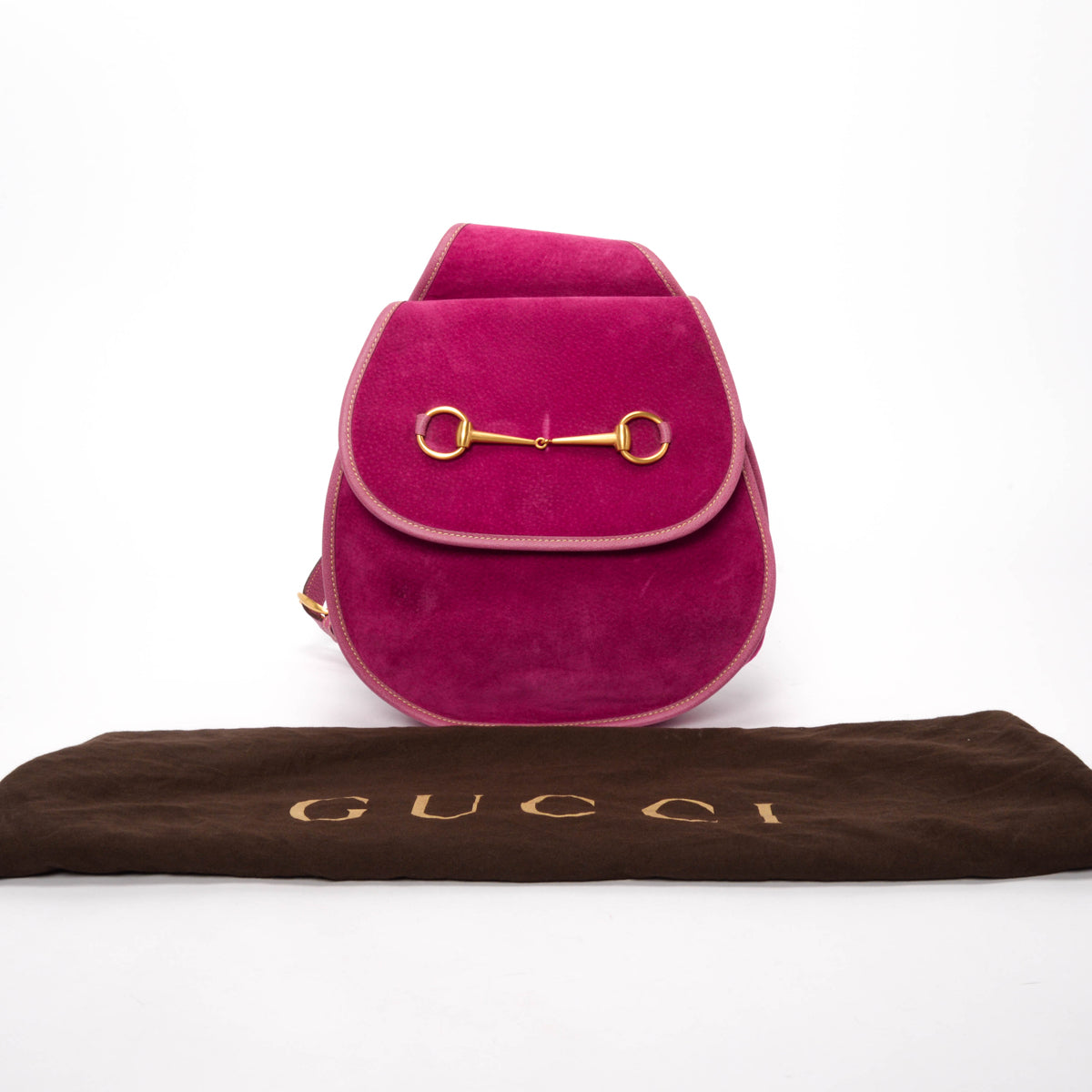 Gucci Vintage Bright Pink Suede Horsebit Sling Bag