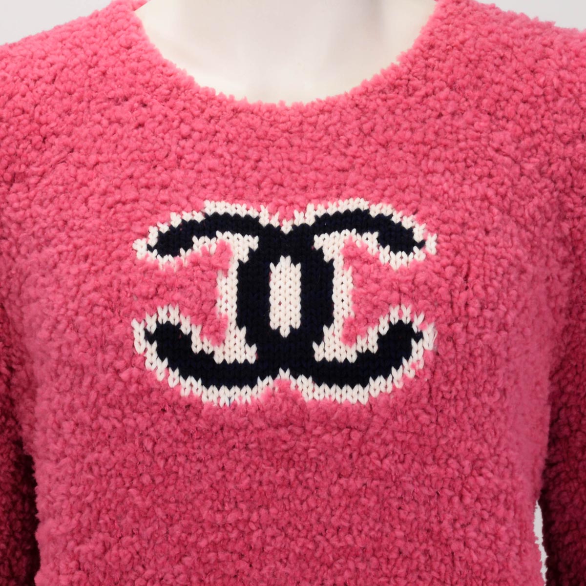 Chanel Pink Wool CC Teddy Sweater FR 44