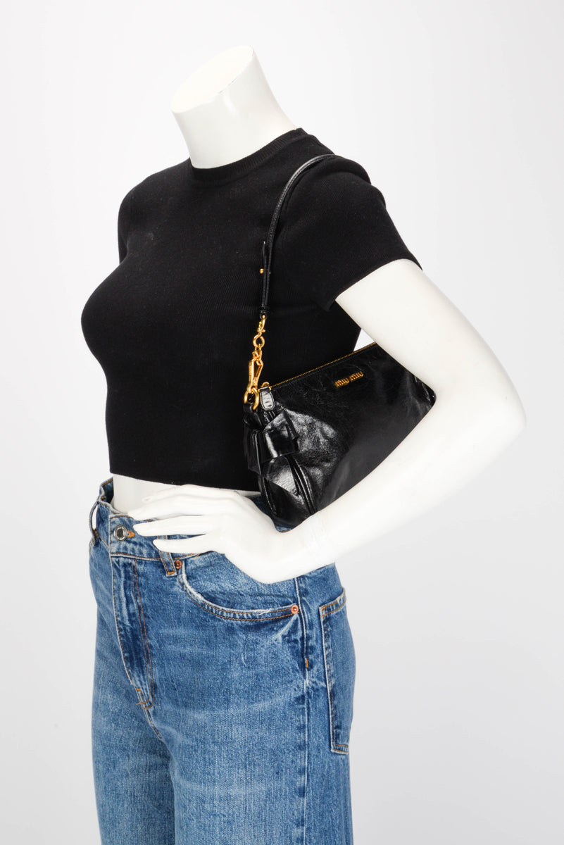 Miu Miu Black Vitello Lux Bow Mini Bag