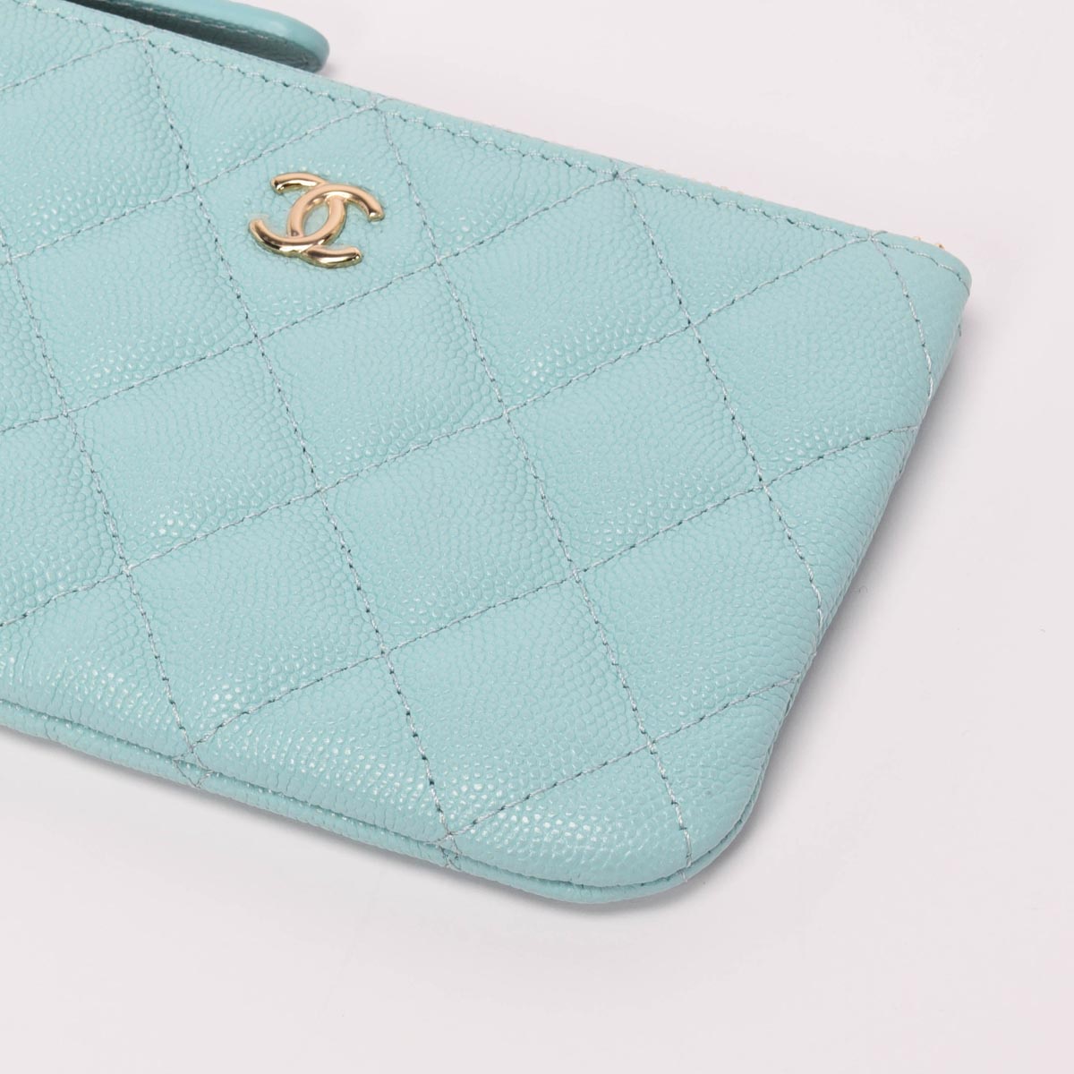 Chanel Tiffany Blue Quilted Caviar Classic Small Zipped Pouch