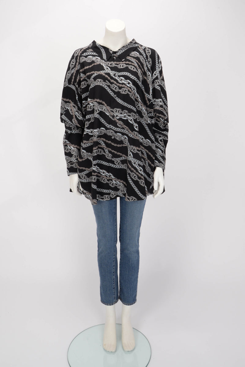 Balenciaga Black Silk Chain Print Oversize Shirt FR 42