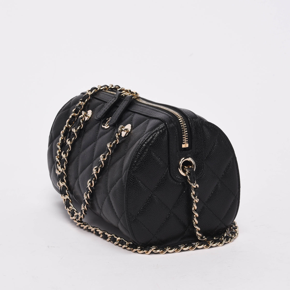 Chanel Black Quilted Caviar Mini Bowling Bag with Chain