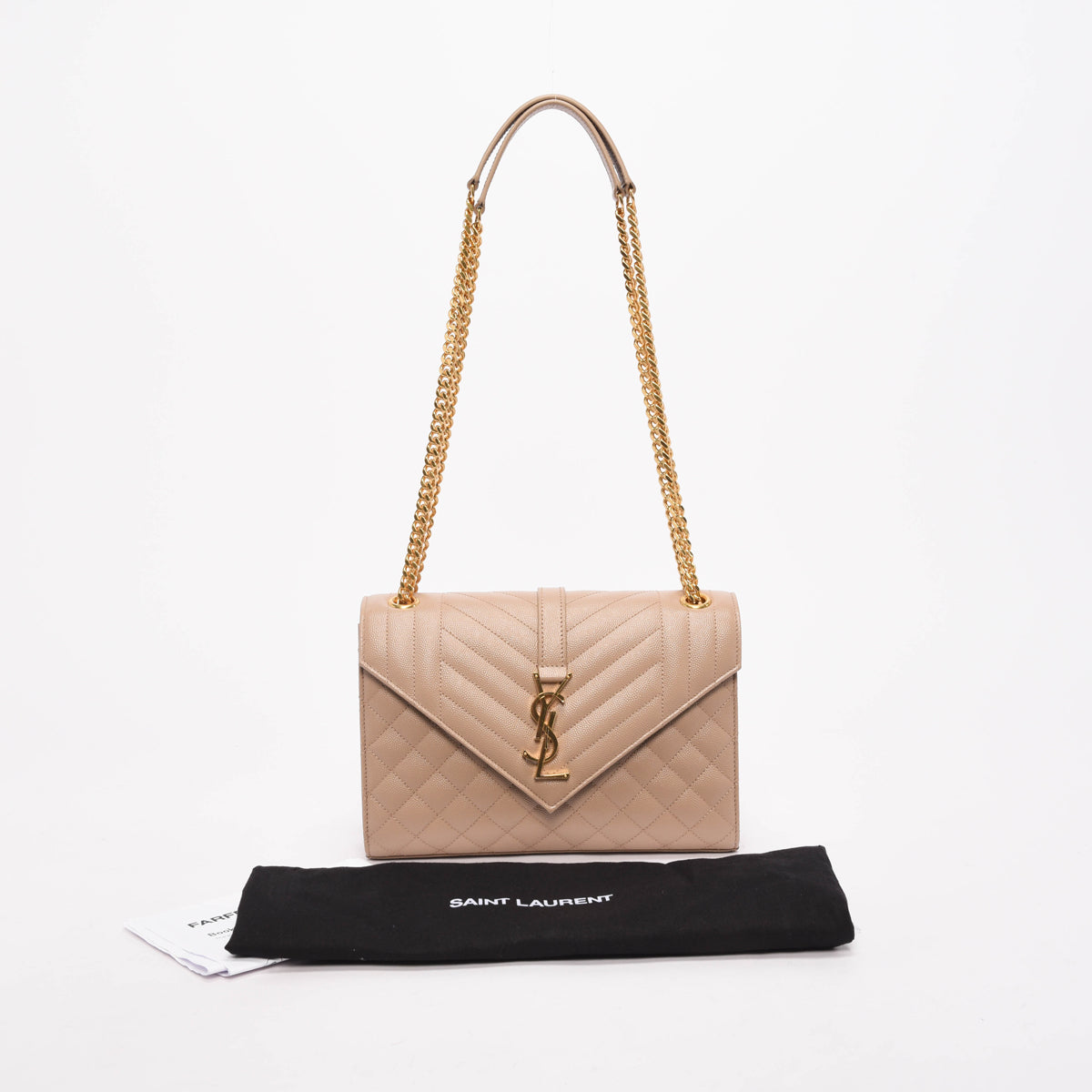 Saint Laurent Beige Grain de Poudre Mix Matelasse Medium Envelope Bag