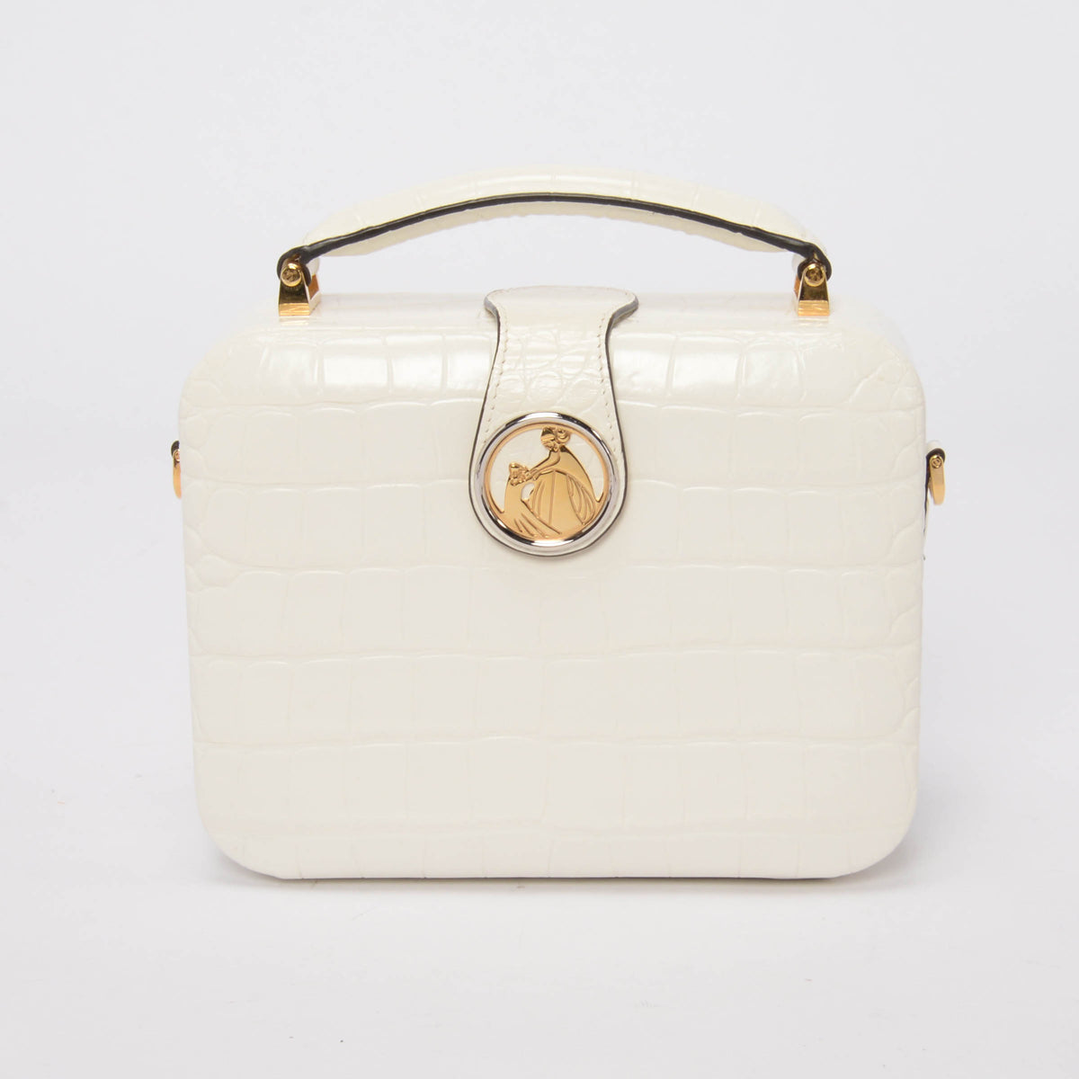 Lanvin White Croc Embossed Bento Box Top Handle Bag