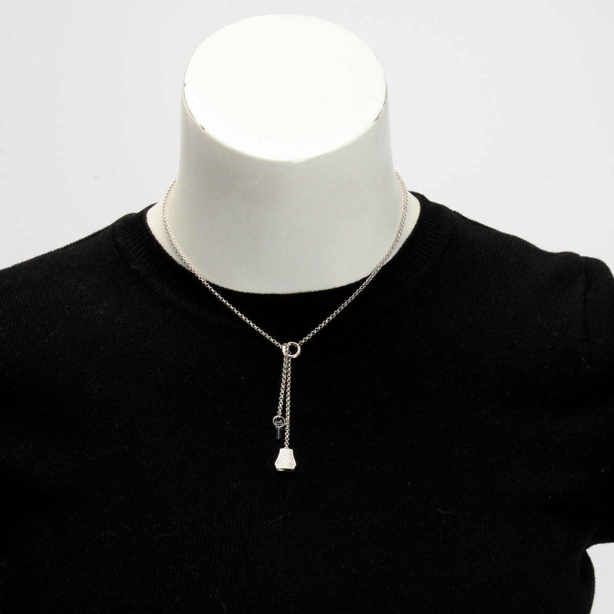 Hermes 18k White Gold & Diamond Small Model Kelly Clochette Necklace