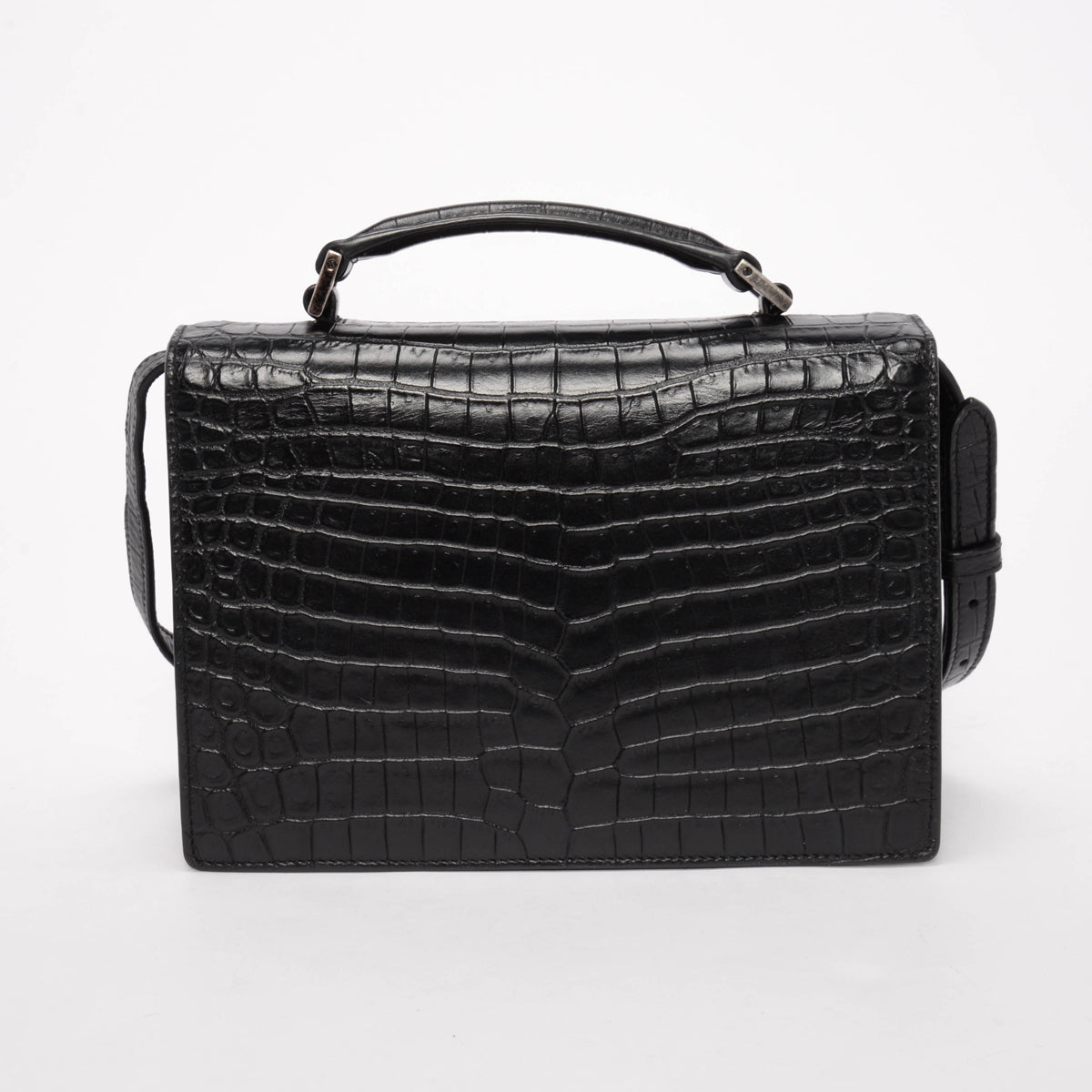 Saint Laurent Black Croc Embossed Leather Medium Bellechasse Bag
