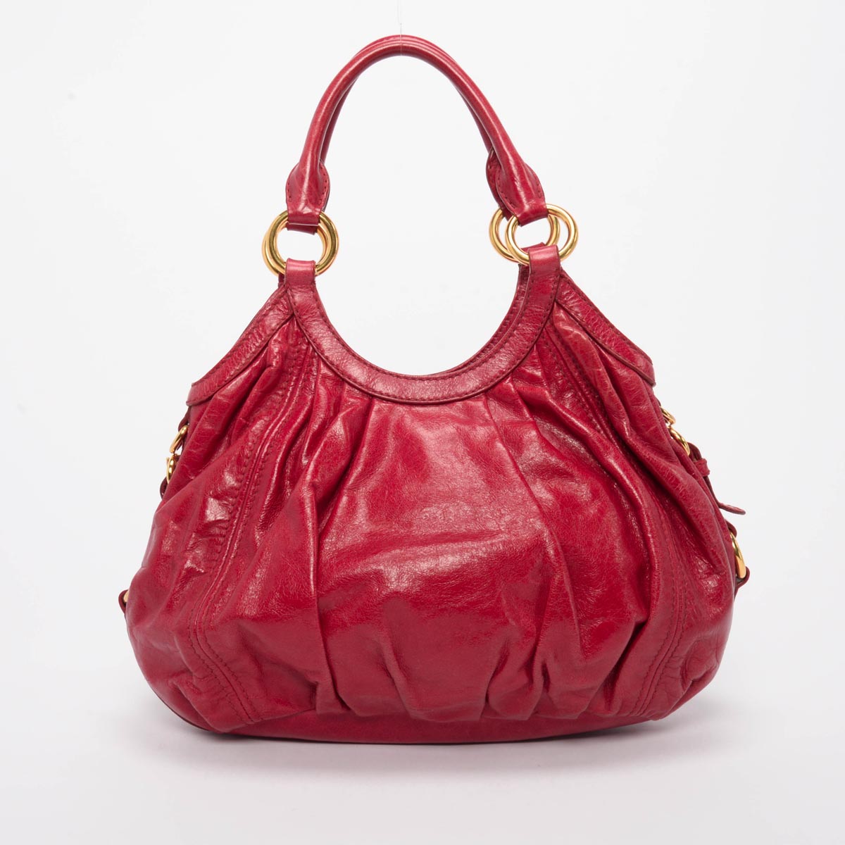 Miu Miu Red Vitello Pleated Hobo Bag