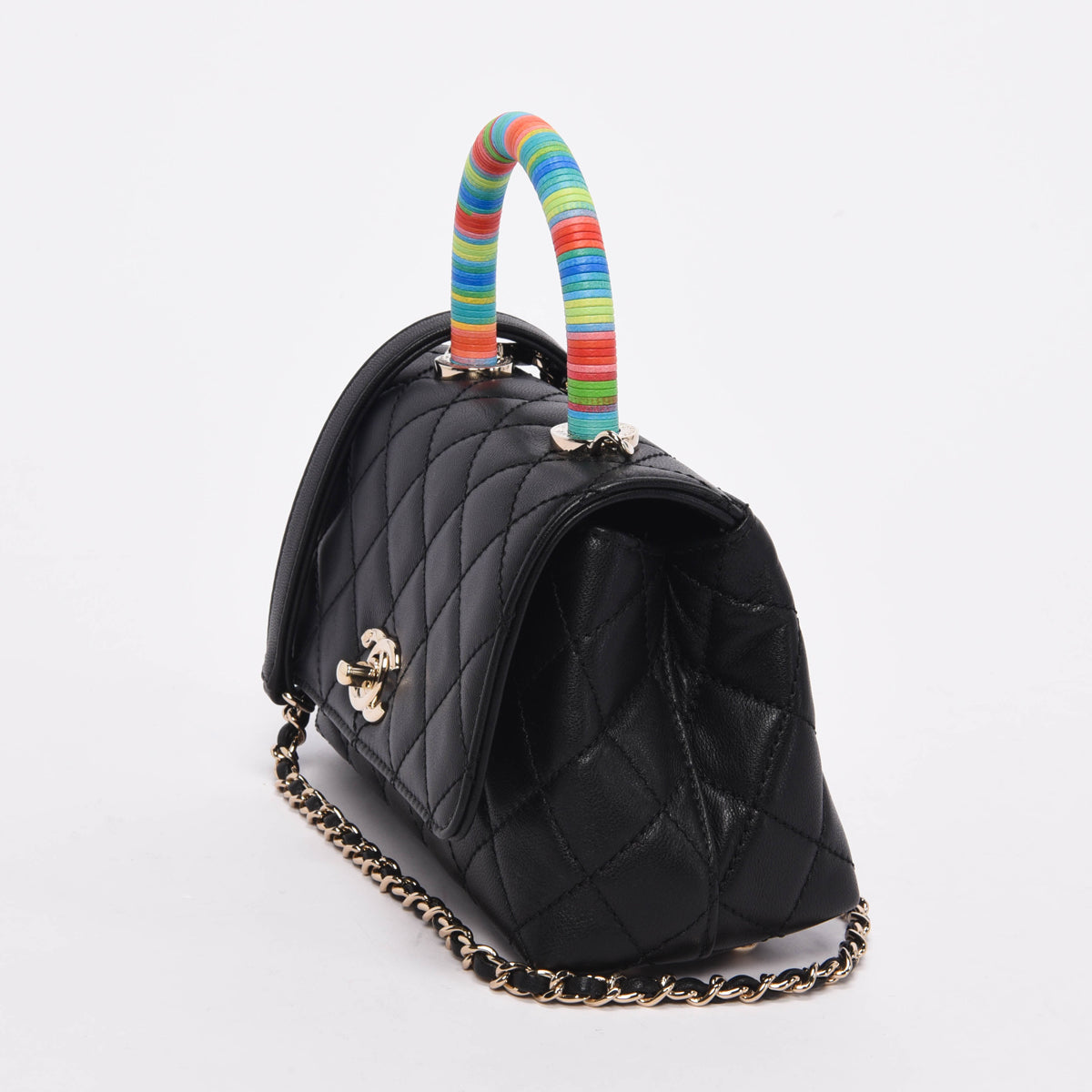 Chanel Black Goatskin Rainbow Extra Mini Coco Handle Bag