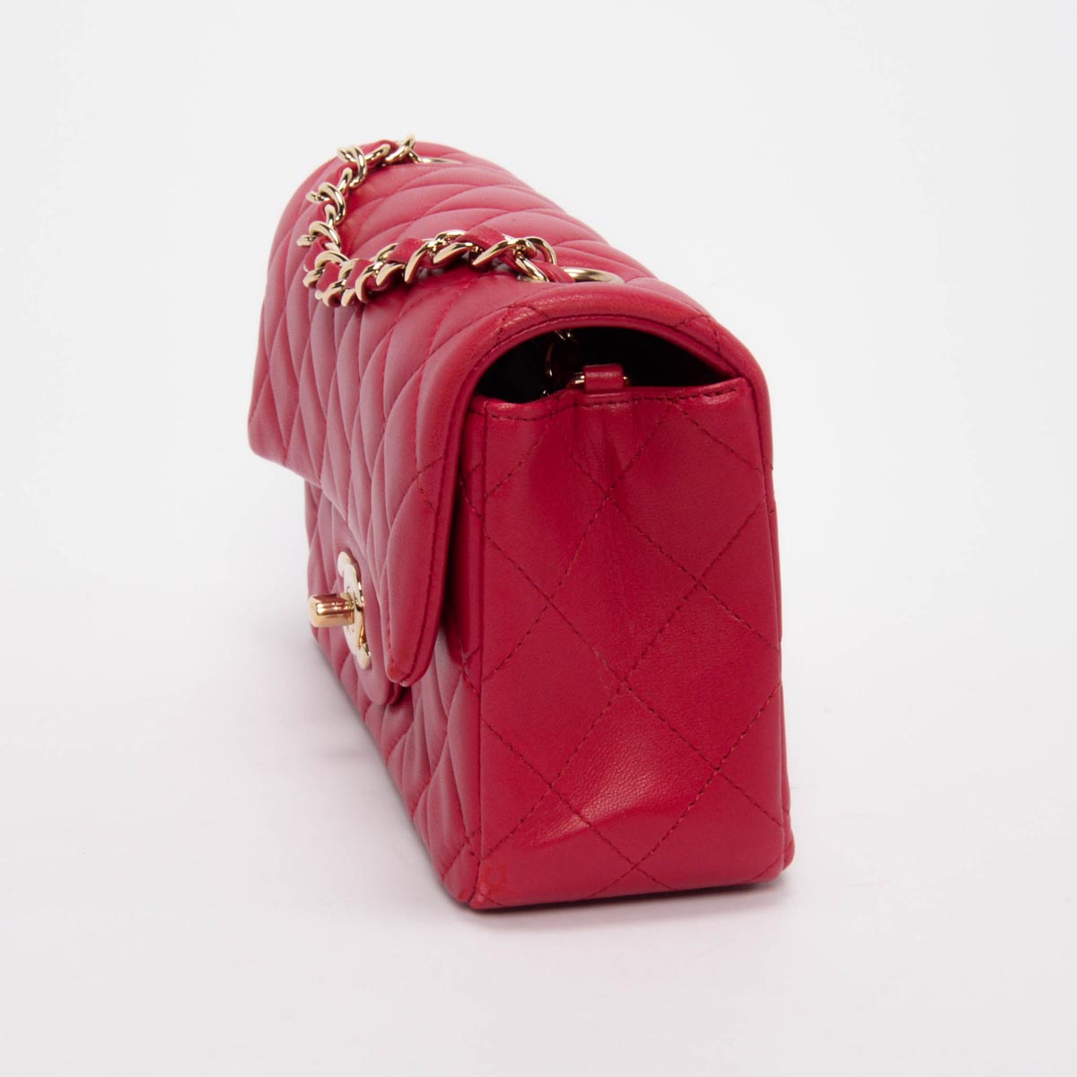 Chanel Red Quilted Lambskin Mini Rectangular Flap Bag