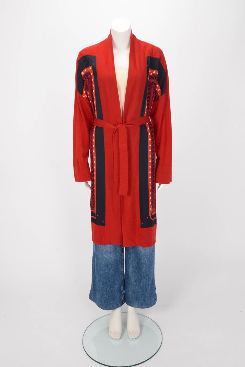 Hermes Red Boucles et Galons du Tsar Belted Cardigan FR 42