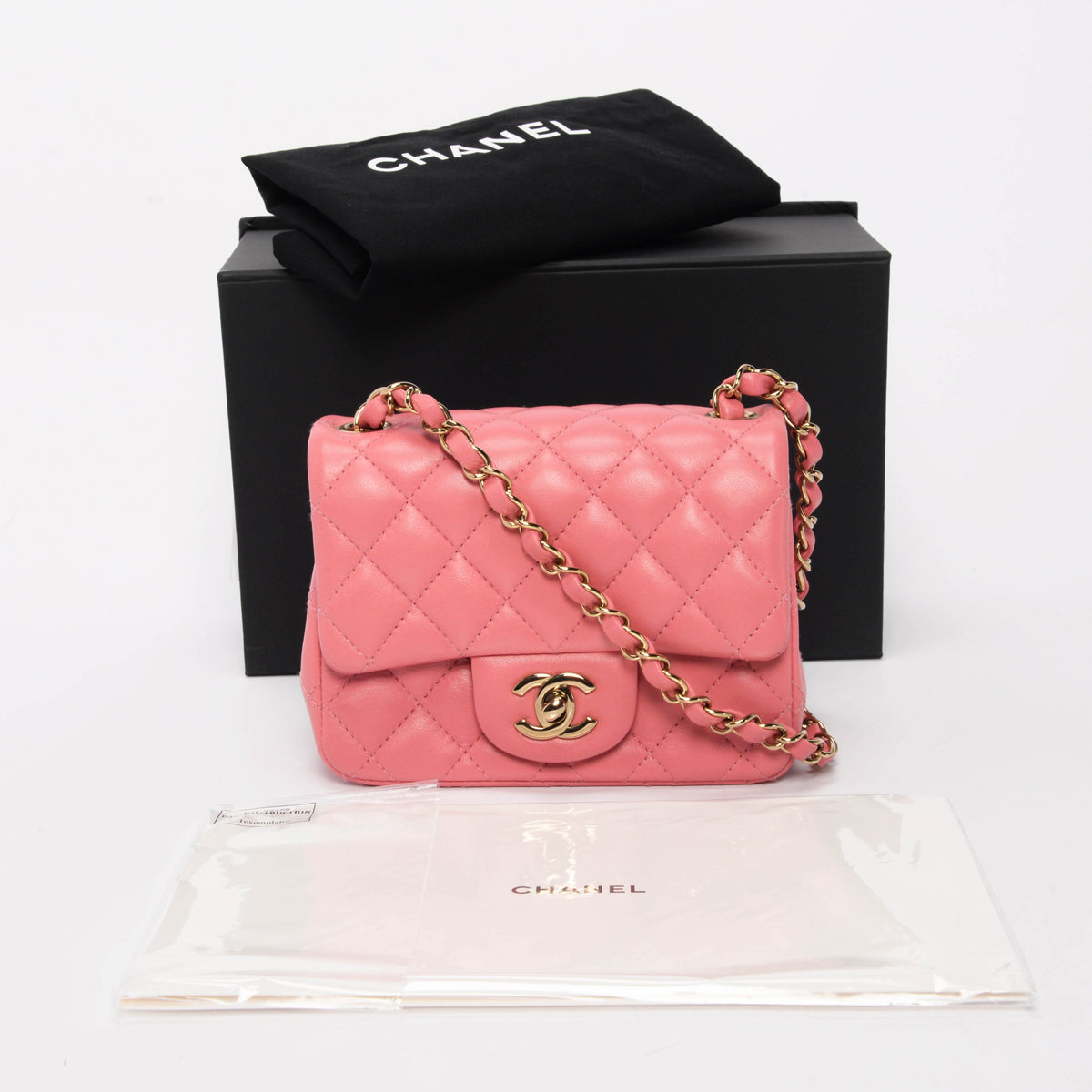 Chanel Pink Quilted Lambskin Mini Square Classic Flap Bag
