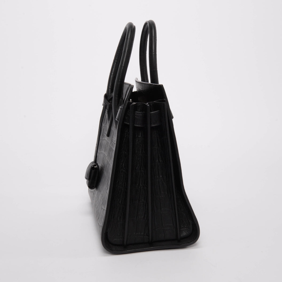 Saint Laurent Black Croc Embossed Small Sac de Jour Tote